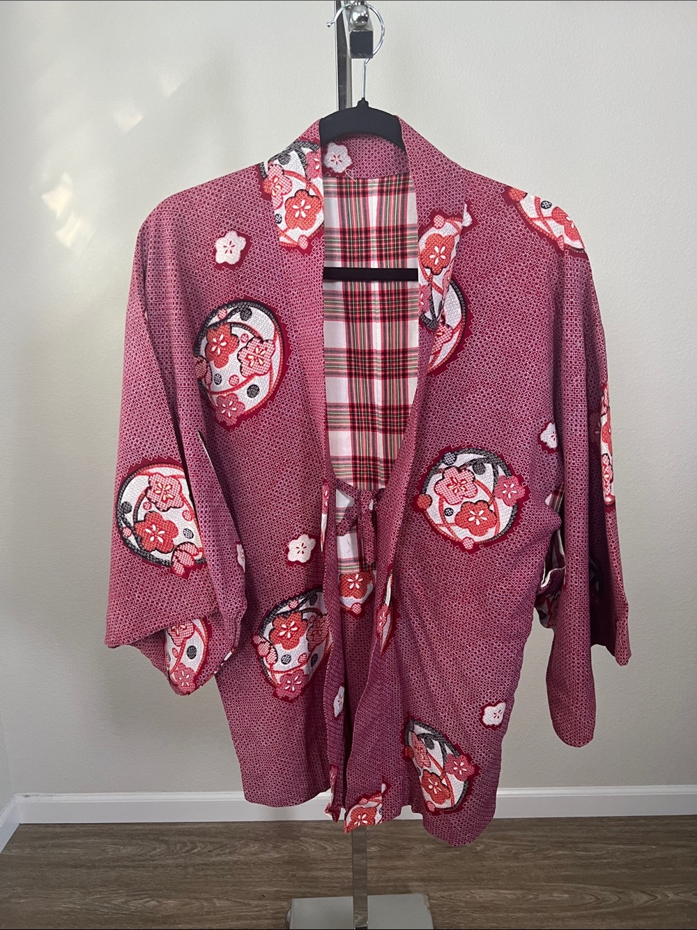 Vintage Handmade Pink Floral Kimono Jacket